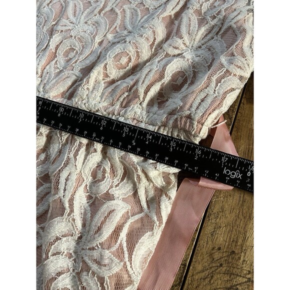 Sienastudio Lace Overlay A Line Dress Peach Under With Ribbon Sash. Size 16 New - Picture 11 of 11